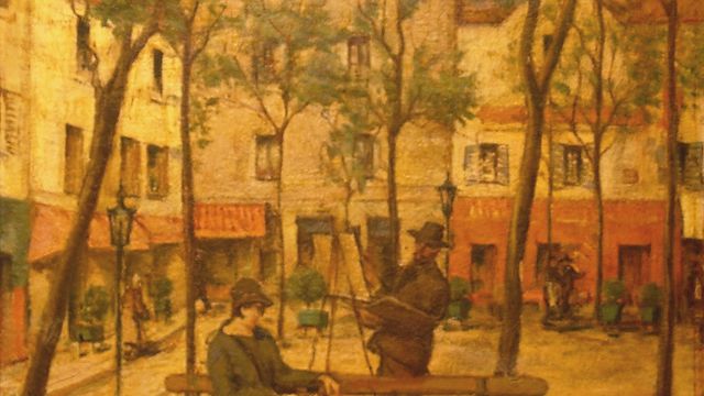 NAVA, HÉCTOR, Montmartre - Place du Tertre, 1928, óleo s/cartón, 45,5 x 52,5 cm