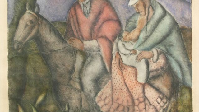 VILLAFAÑE, ELBA, Llegando al pueblo, 1935, puntaseca 1/10, 34,5 x 39 cm